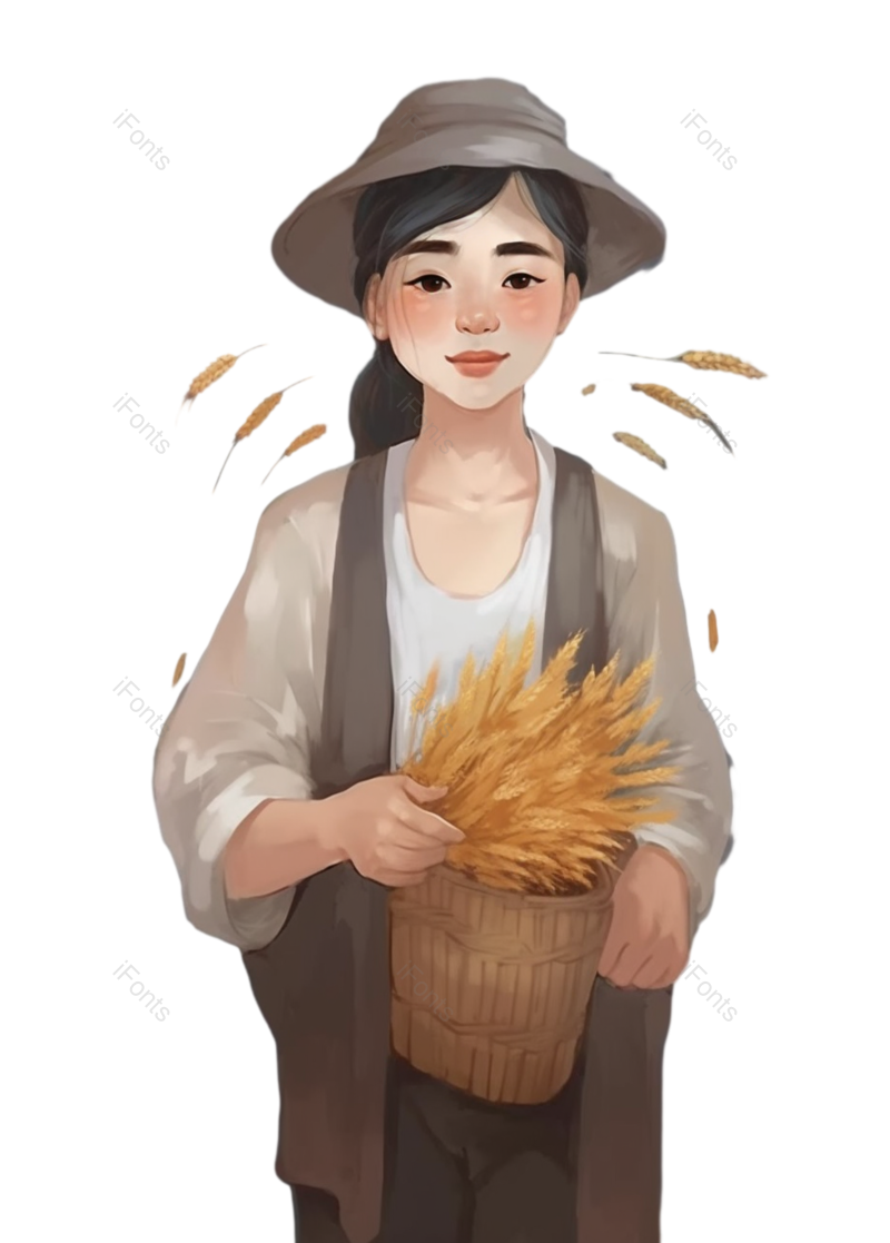 秋天图片,麦子元素,插画PNG,手绘人物免抠素材